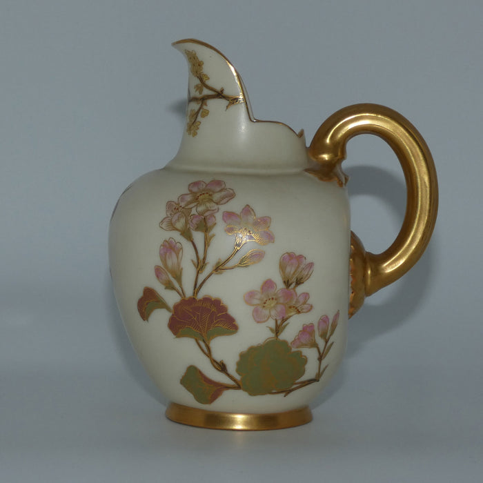 Royal Worcester Blush Ivory hand painted pink floral and foliage very small flatback jug