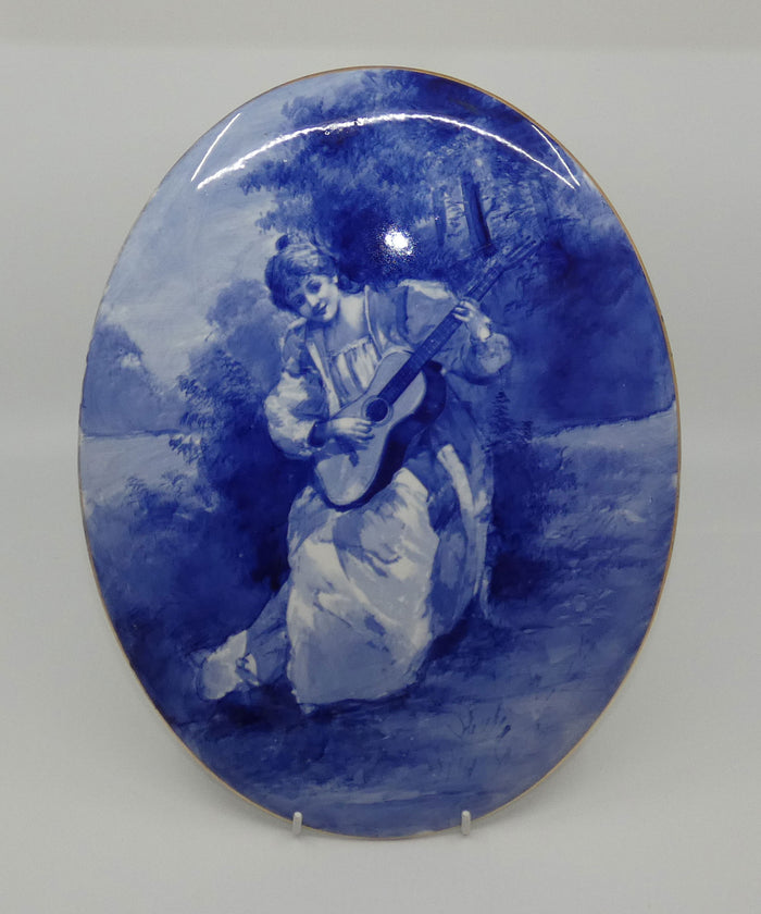 Royal Doulton Blue Childrens large oval wall plaque (Woman playing guitar)