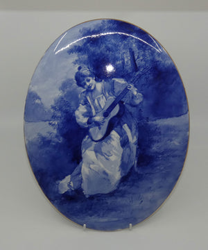 royal-doulton-blue-childrens-large-oval-wall-plaque-woman-playing-guitar