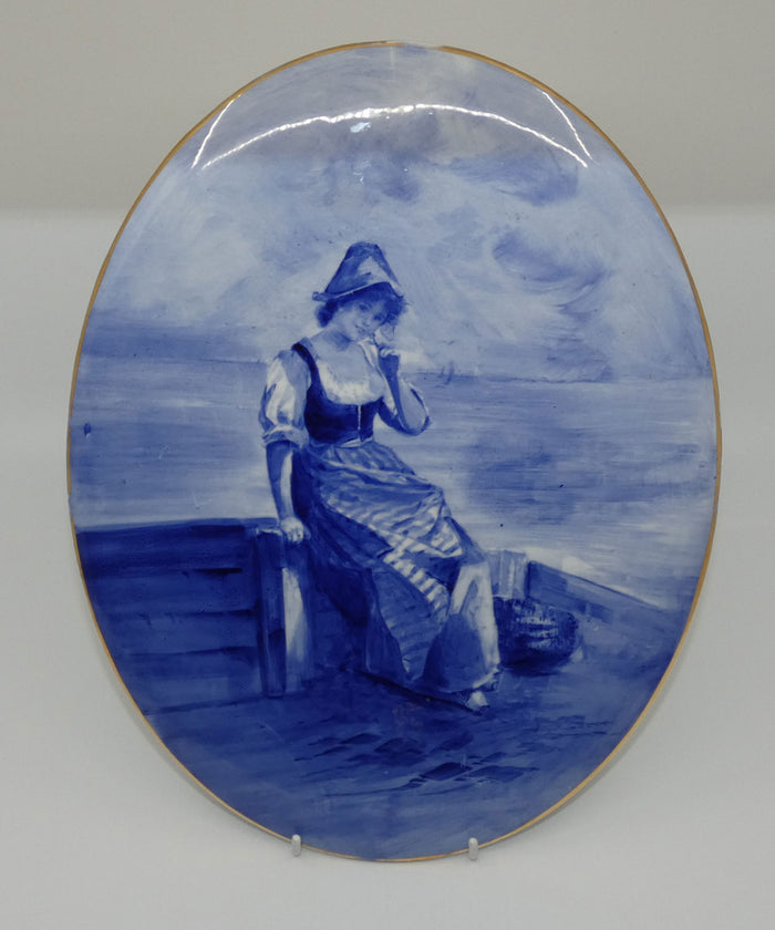 Royal Doulton Blue Childrens large oval wall plaque (Woman by seashore)