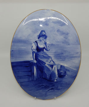 royal-doulton-blue-childrens-large-oval-wall-plaque-woman-by-seashore