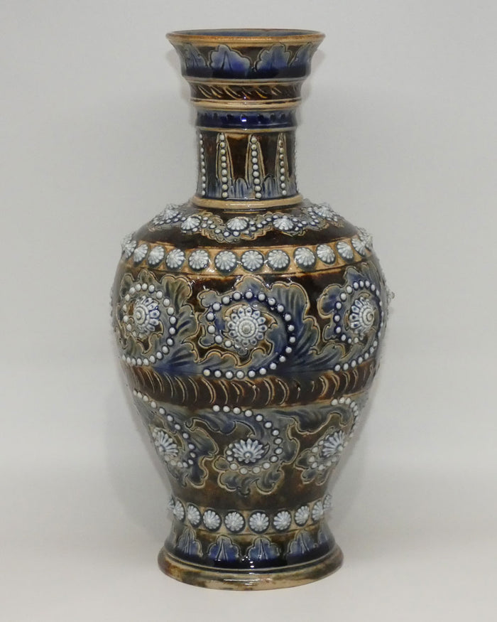 Doulton Lambeth George Tinworth foliate decoration vase (Brown | Blue)