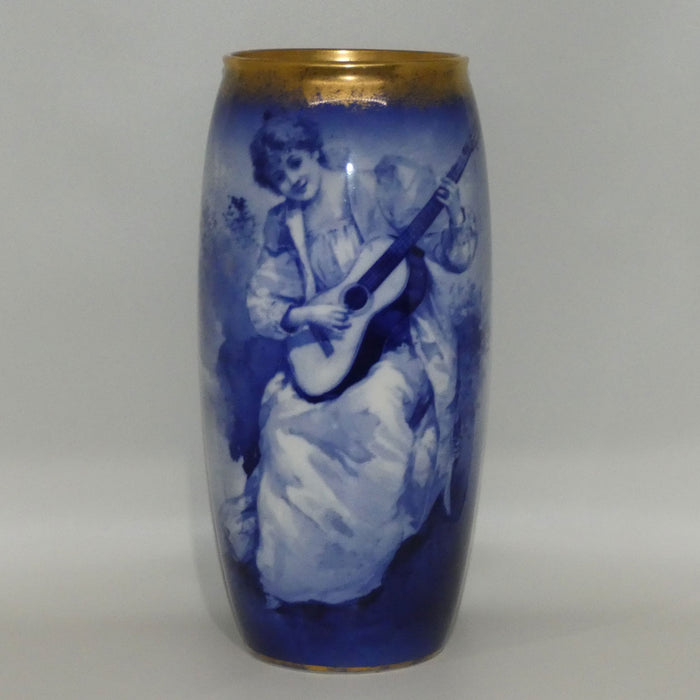 Royal Doulton Blue Childrens large cylinder vase (Woman with Guitar)
