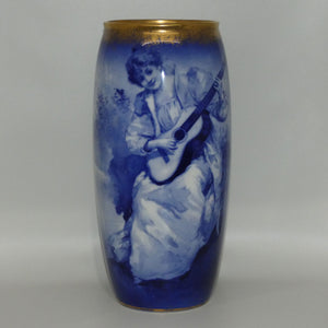 royal-doulton-blue-childrens-large-cylinder-vase-woman-with-guitar