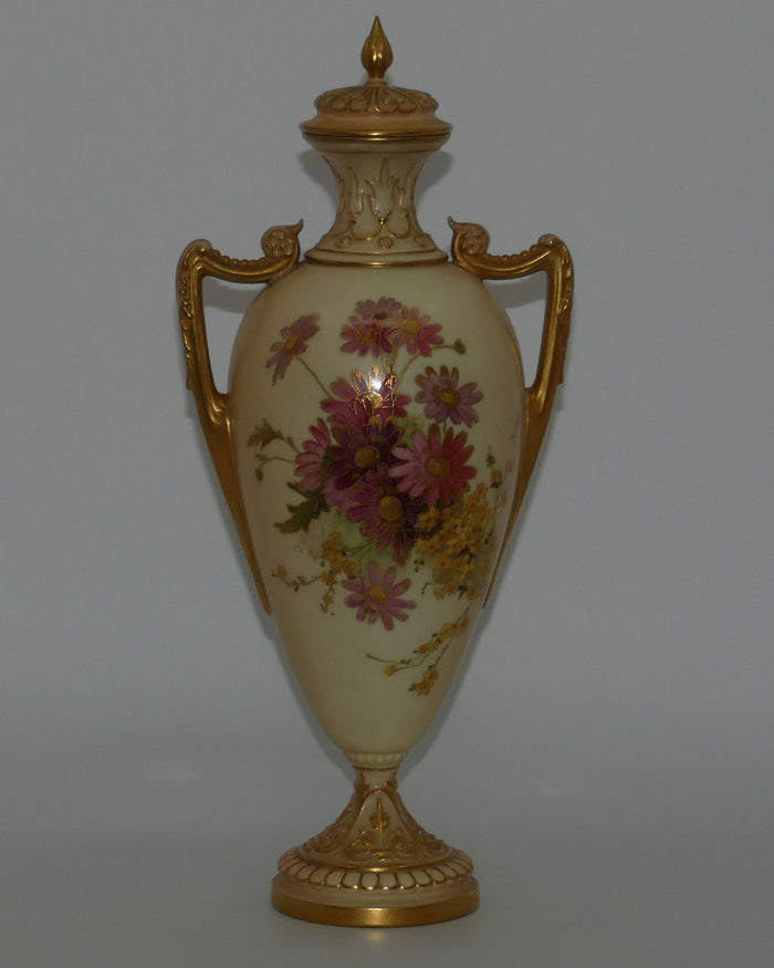 Royal Worcester Blush Ivory hand painted floral lidded and handled urn