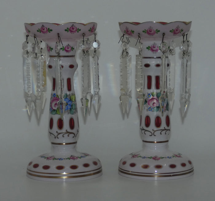Pair of Bohemian Hand Painted and Gilt Cased Glass Lustres c.1950