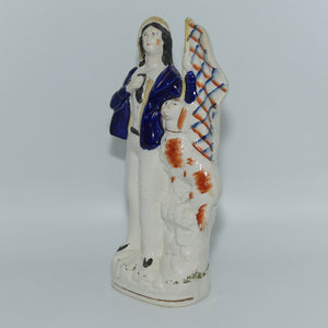 Antique Staffordshire Pottery Man with Flag and Spaniel figure