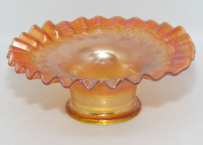 Marigold Carnival Glass fluted edge bowl | Grape and Leaf