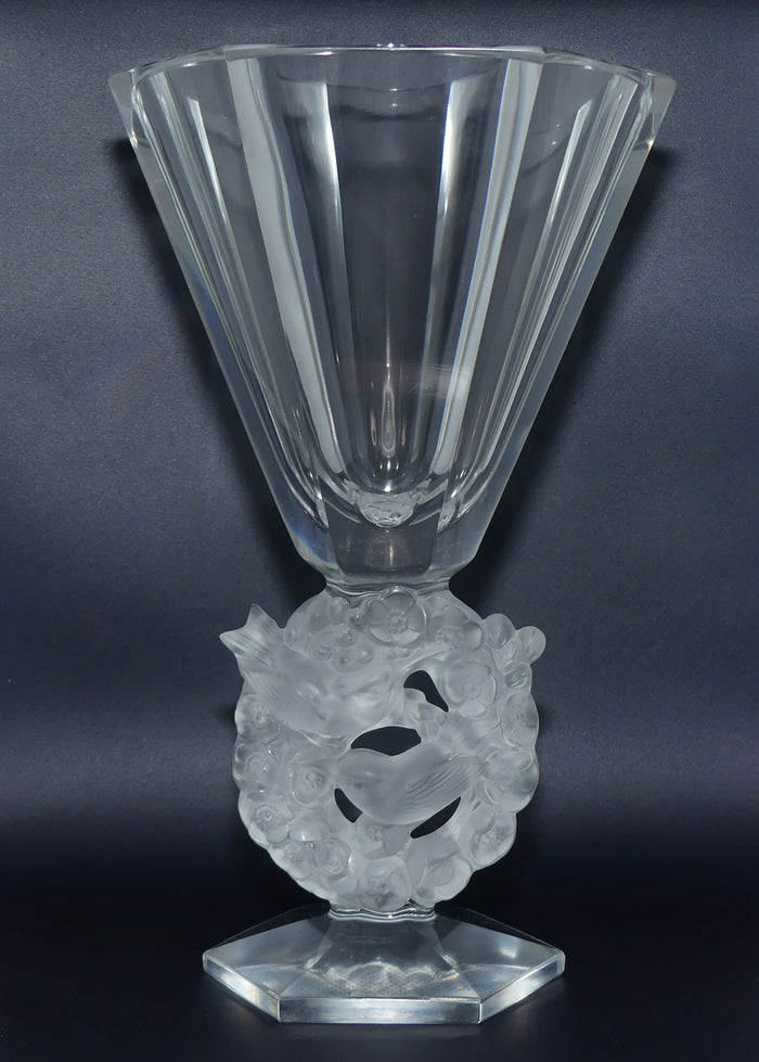 Lalique France Clear and Frosted Mesanges vase
