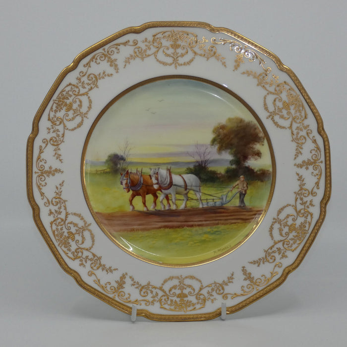 Royal Doulton hand painted and gilt Ploughing plate (Morrey)