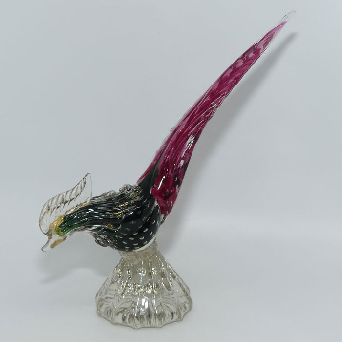 Murano Italy Red Tail | Green Body Glass Rooster figure