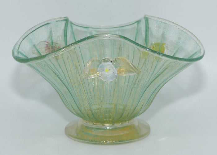 Vintage Murano Glass bowl with applied flowers and gold fleck