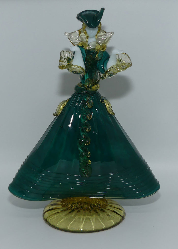 Murano Glass Figure of a Lady | Emerald Green and Amber