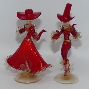 pair-of-murano-glass-figures-in-hats-red-with-gold-dust