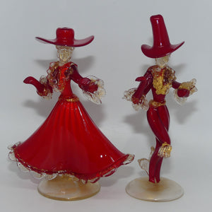 pair-of-murano-glass-figures-in-hats-red-with-gold-dust
