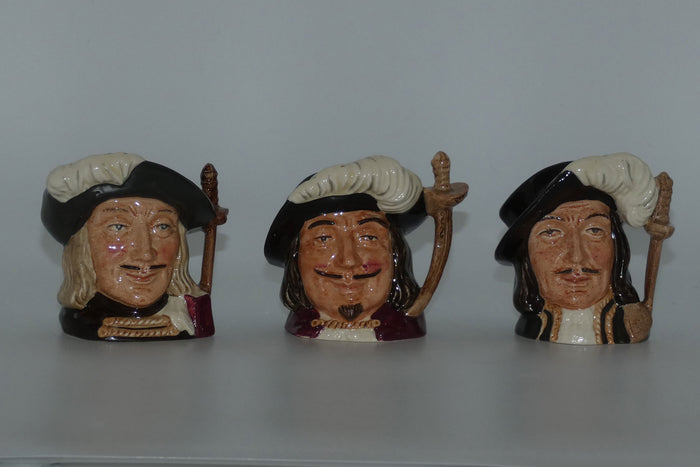 D6508 - D6516 Royal Doulton miniature character jug set Three Musketeers
