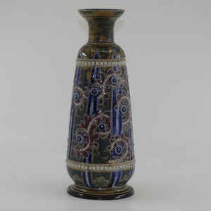 doulton-lambeth-george-tinworth-stoneware-narrow-colourful-vase