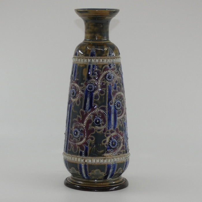 Doulton Lambeth George Tinworth stoneware narrow colourful vase