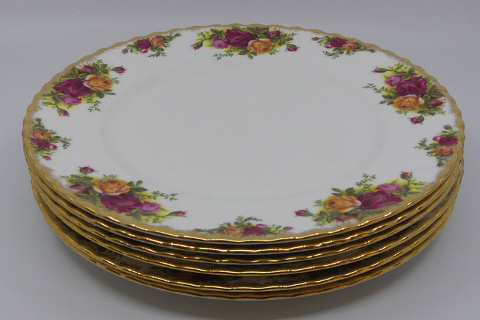 Royal Albert Bone China England Old Country Roses dinner plates | set 6 | 26.5cm diam | early backstamp