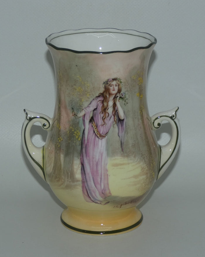 Royal Doulton Shakespearean Ophelia twin handle vase E7267