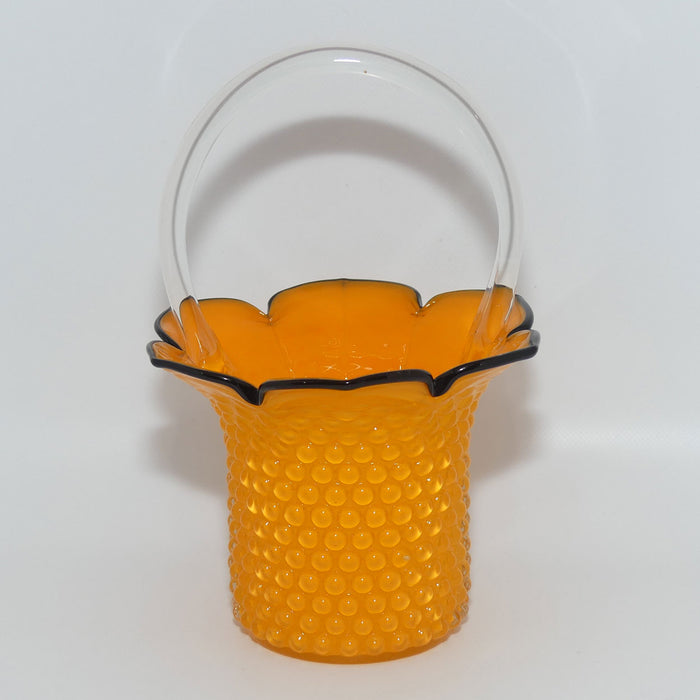 Czech Art Glass Orange Hobnail and Black basket #1