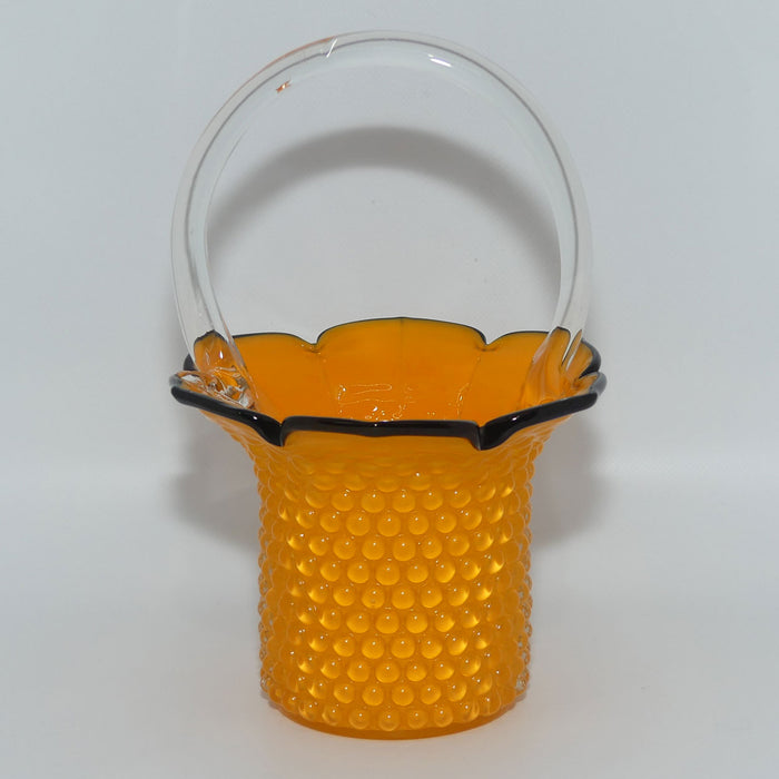 Czech Art Glass Orange Hobnail and Black basket #2