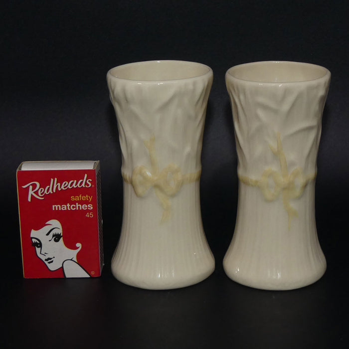 Belleek Ribbon pair of Spill vases | Lustre | Gold Mark