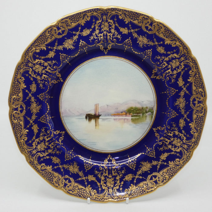 Royal Doulton hand painted Blue border & gilt plate Bellagio (N Parton)