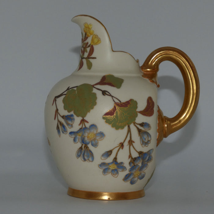 Royal Worcester Blush Ivory hand painted pink and blue floral smaller flatback jug (signed BN)