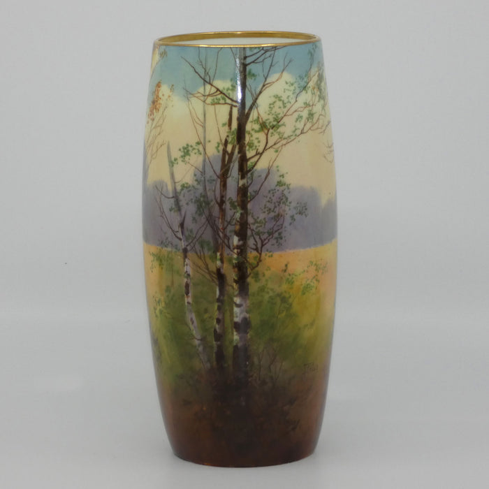 Royal Doulton hand painted & gilt Trees cylindrical vase (Price)