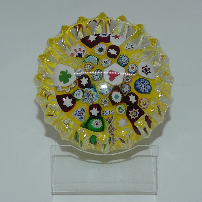 John Deacons Scotland Millefiori End of Day paperweight | Ribbed | Yellow
