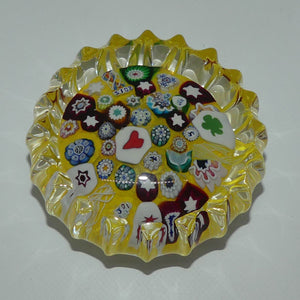 john-deacons-scotland-millefiori-end-of-day-paperweight-ribbed-yellow