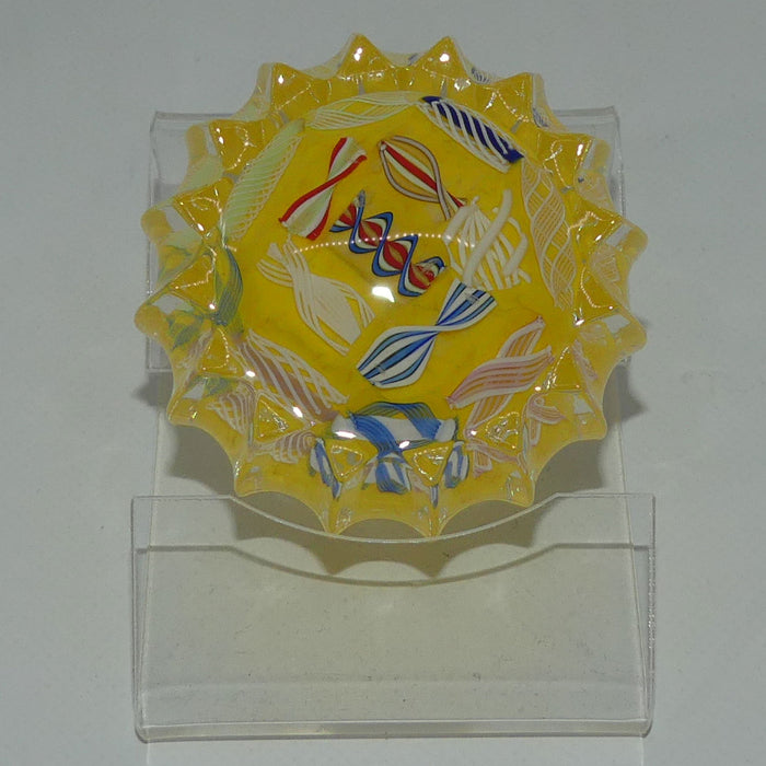 John Deacons Scotland Latticino Ribbed miniature paperweight | Yellow