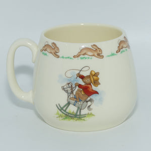 royal-doulton-bunnykins-roller-skate-race-cowboy-on-rocking-horse-single-handle-don-mug