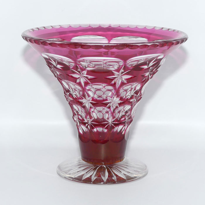 Cranberry Overlay cut to Clear Crystal vase