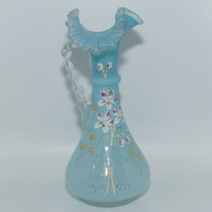 Victorian Satin Glass jug | Hand painted floral decor
