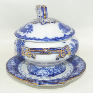 doulton-watteau-pattern-blue-and-white-sauce-tureen-and-underplate