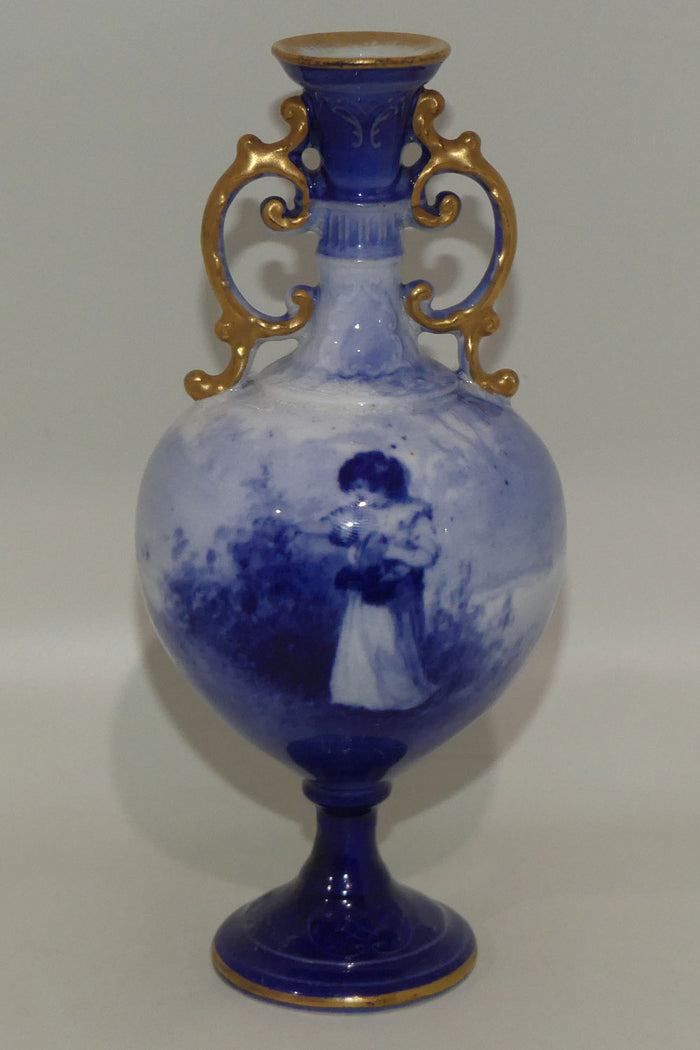Royal Doulton Blue Childrens fine bone china fancy handles bulbous vase (Girl with Basket))