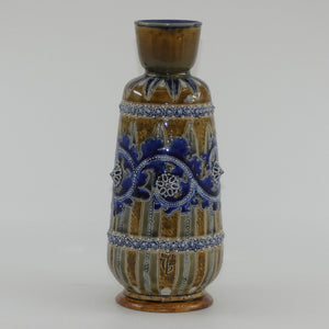 doulton-lambeth-george-tinworth-stoneware-smaller-bulbous-vase-with-applied-beads-rosettes-and-foliage
