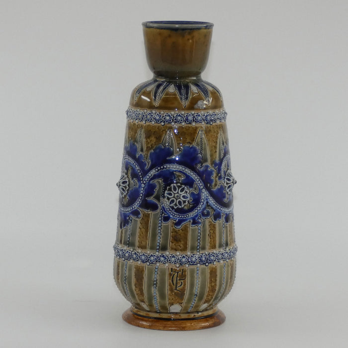 Doulton Lambeth George Tinworth stoneware smaller bulbous vase with applied beads, rosettes and foliage