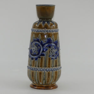 doulton-lambeth-george-tinworth-stoneware-smaller-bulbous-vase-with-applied-beads-rosettes-and-foliage