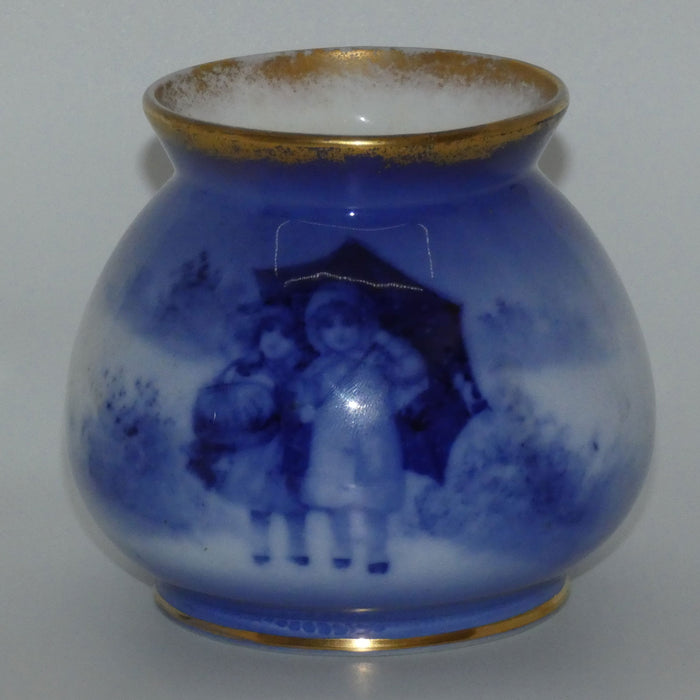 Royal Doulton Blue Childrens squat bulbous vase (Two girls sheltering)