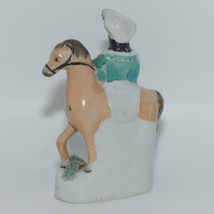 Antique Staffordshire Pottery Pair of Flatback Figures | Man and Lady on Horses