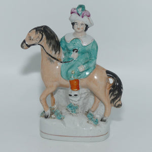 Antique Staffordshire Pottery Pair of Flatback Figures | Man and Lady on Horses