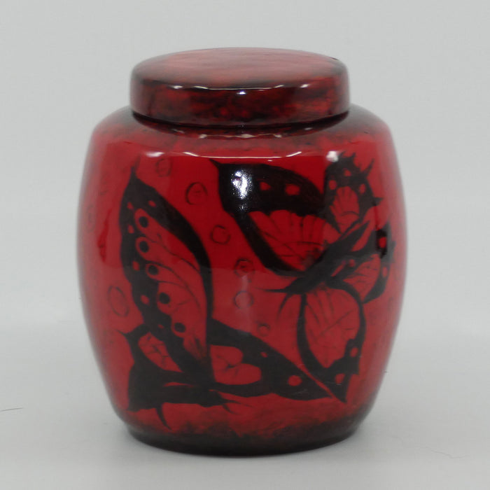 Royal Doulton Flambe Sung lidded ginger jar decorated with butterflies (signed Noke & Moore)