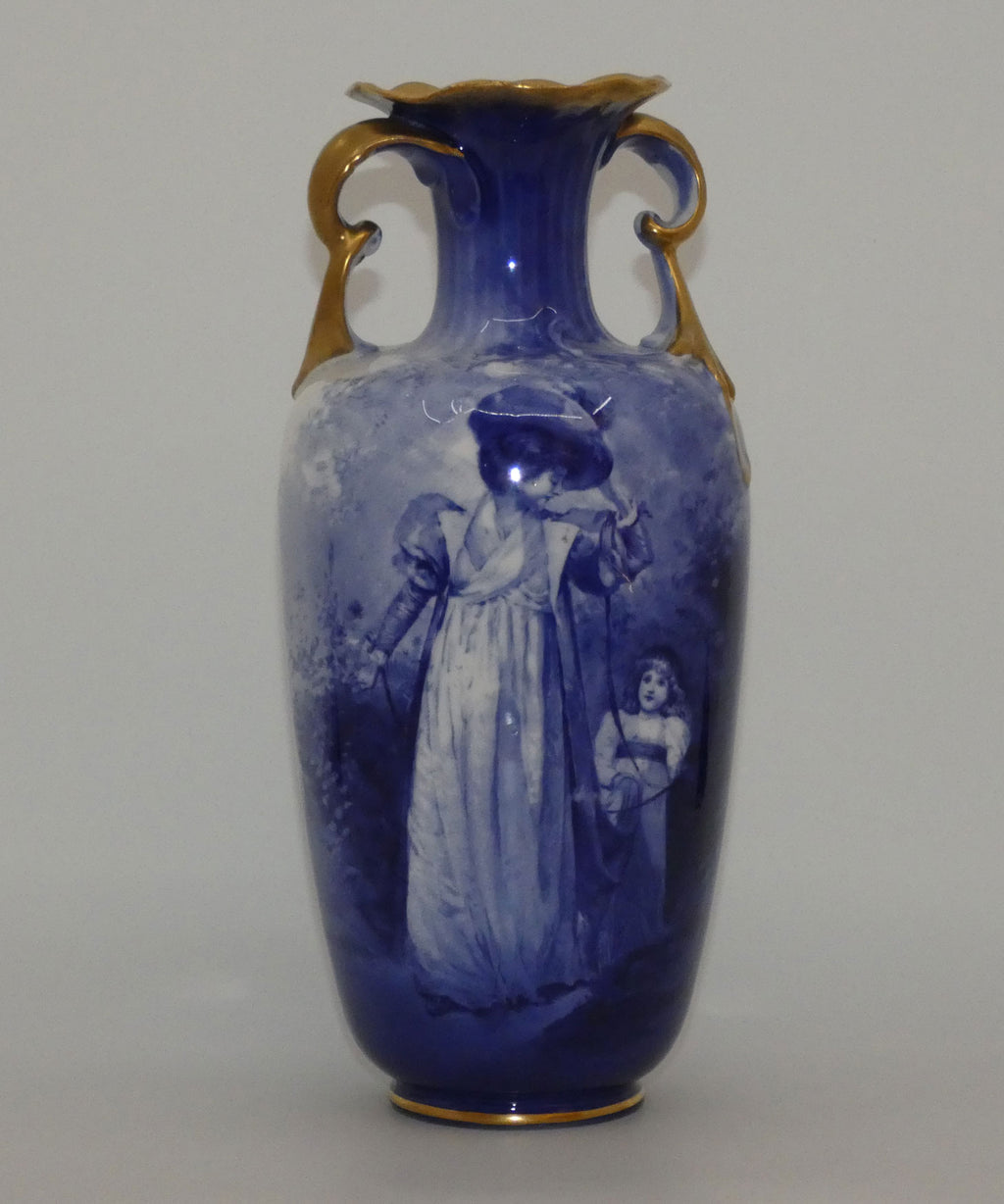 royal-doulton-blue-childrens-twisted-handled-vase-woman-with-child-holding-cloak
