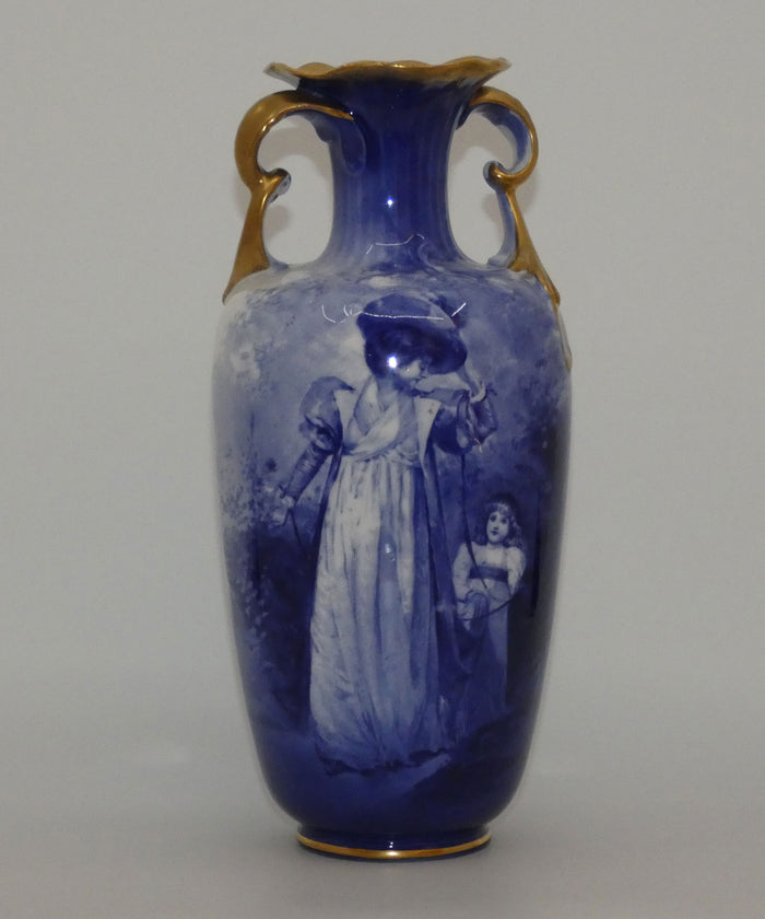 Royal Doulton Blue Childrens twisted handled vase (Woman with child holding cloak)
