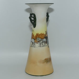 Royal Doulton Coaching Days tall flared mouth twin fancy handle vase E3804