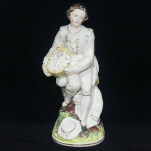 Antique Staffordshire Pottery Man Holding Basket of Grapes | Large