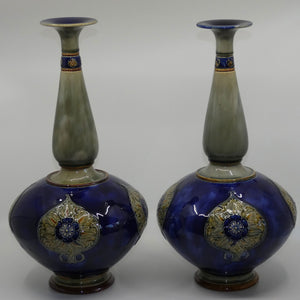 royal-doulton-stoneware-pair-of-tall-bulbous-vases-with-applied-floral-rosettes